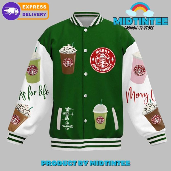 Festive Coffee Lovers Varsity Jacket - Holiday Edition, Perfect Gift For Starbucks Fans! - Image 2