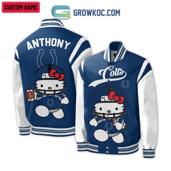 Custom Name Hello Kitty Colts Varsity Jacket - Personalized Nfl Fan Gear For Kids & Adults