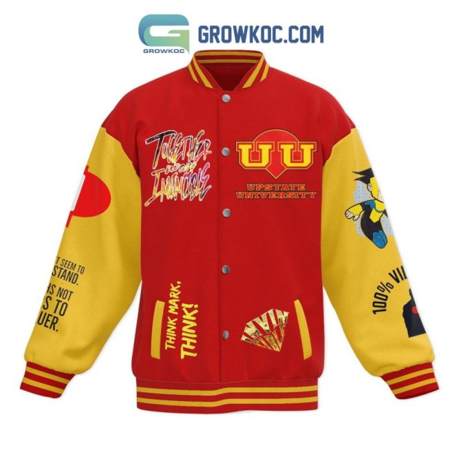 Invincible Academy Varsity Jacket - Vibrant Red & Yellow Superhero Design - Image 2