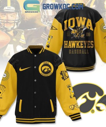Iowa Hawkeyes Varsity Jacket - Black/Gold Baseball Design, Unisex Game Day Apparel