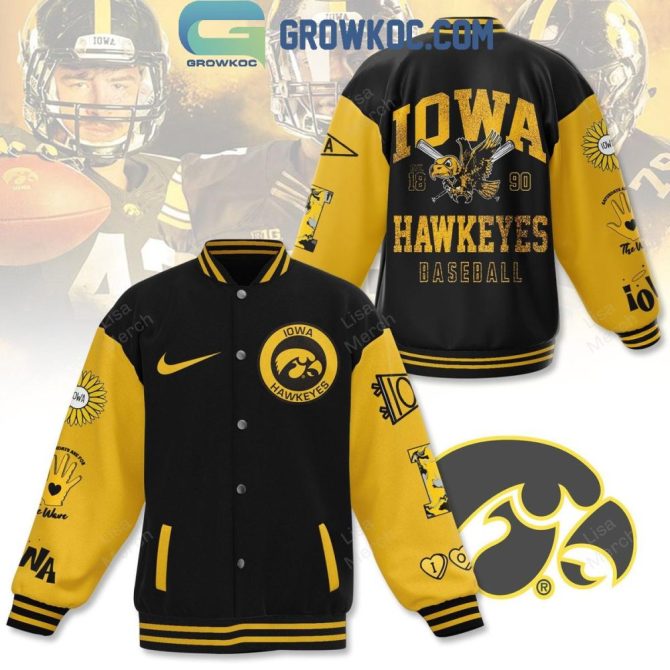 Iowa Hawkeyes Varsity Jacket - Black/Gold Baseball Design, Unisex Game Day Apparel