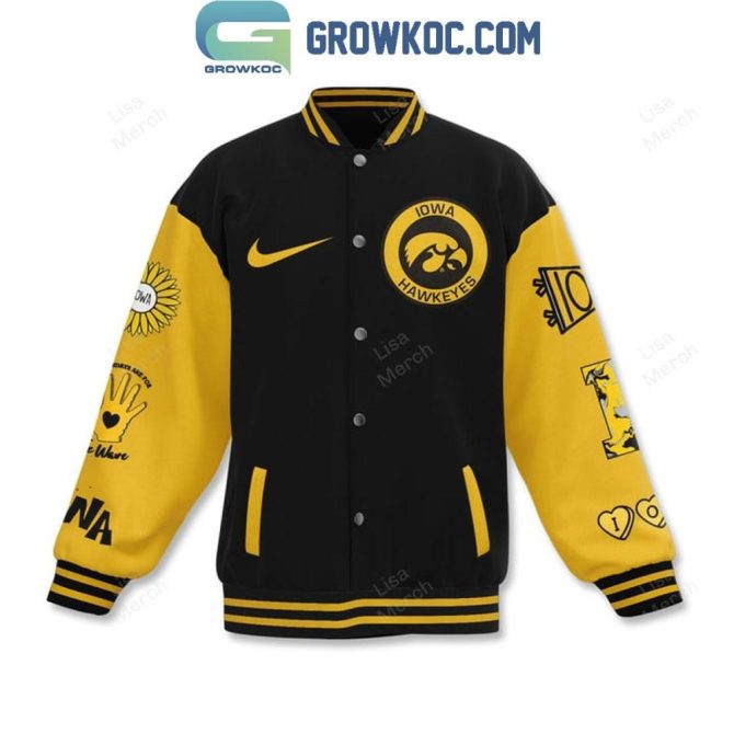 Iowa Hawkeyes Varsity Jacket - Black/Gold Baseball Design, Unisex Game Day Apparel - Image 2