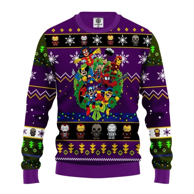 Avengers Ugly Christmas Sweater Purple Amazing Gift Idea Thanksgiving Gift - Image 3