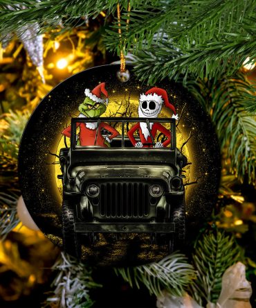 Jack Nightmare Before Christmas And Grinch Ride Jeep Moonlight Hallowwen Ceramic Circle Ornament Perfect Gift For Christmas Holiday