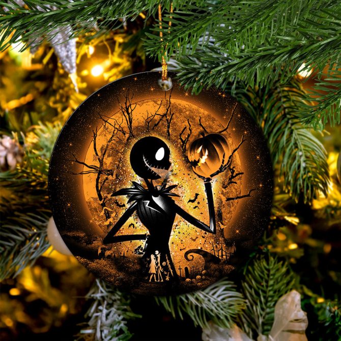 Jack Skellington Nightmare Before Christmas Moonlight Ceramic Circle Ornament Perfect Gift For Christmas Holiday