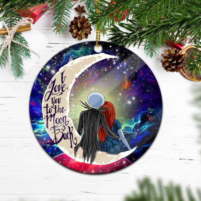 Jack And Sally Nightmare Before Christmas Love You To The Moon Galaxy Ceramic Circle Ornament Perfect Gift For Christmas Holiday - Image 2