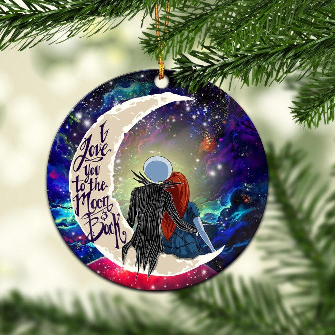 Jack And Sally Nightmare Before Christmas Love You To The Moon Galaxy Ceramic Circle Ornament Perfect Gift For Christmas Holiday