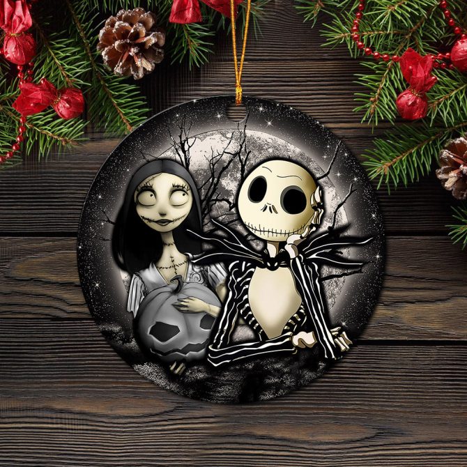 Jack And Sally Nightmare Before Christmas Moonlight Ceramic Circle Ornament Perfect Gift For Christmas Holiday - Image 2