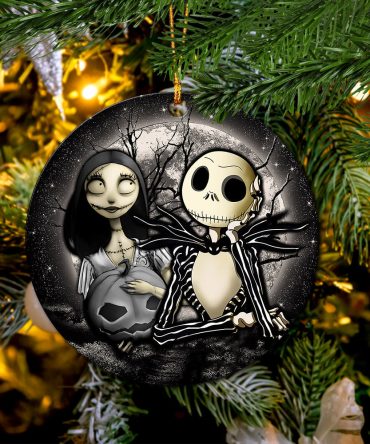 Jack And Sally Nightmare Before Christmas Moonlight Ceramic Circle Ornament Perfect Gift For Christmas Holiday