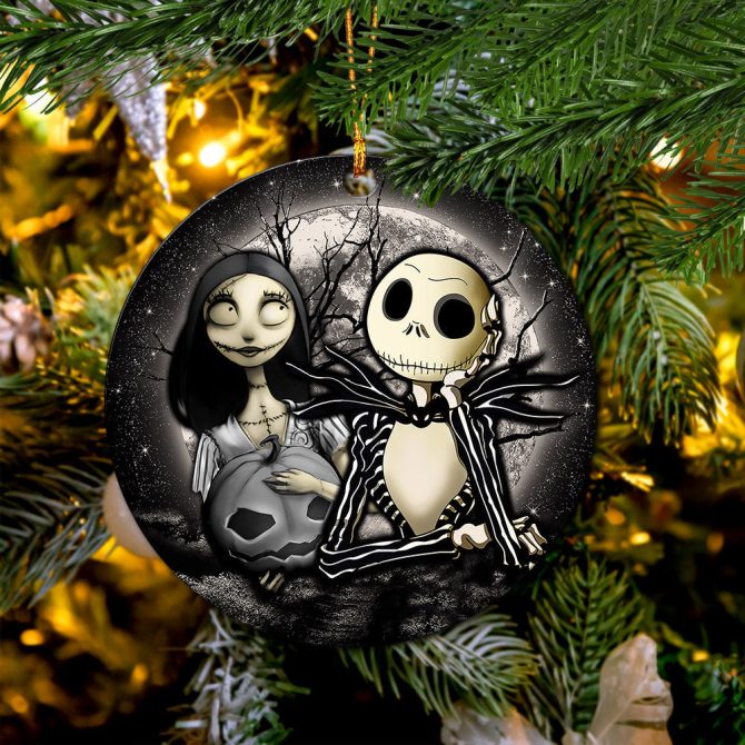 Jack And Sally Nightmare Before Christmas Moonlight Ceramic Circle Ornament Perfect Gift For Christmas Holiday