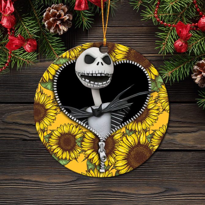 Jack Skellington Nightmare Before Christmas Sunflower Zipper Ceramic Circle Ornament Perfect Gift For Christmas Holiday - Image 2