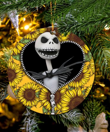 Jack Skellington Nightmare Before Christmas Sunflower Zipper Ceramic Circle Ornament Perfect Gift For Christmas Holiday