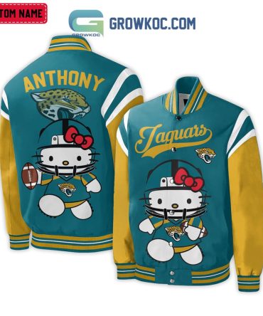Custom Name Hello Kitty & Jaguars Varsity Jacket - Cute & Sporty Fan Gear