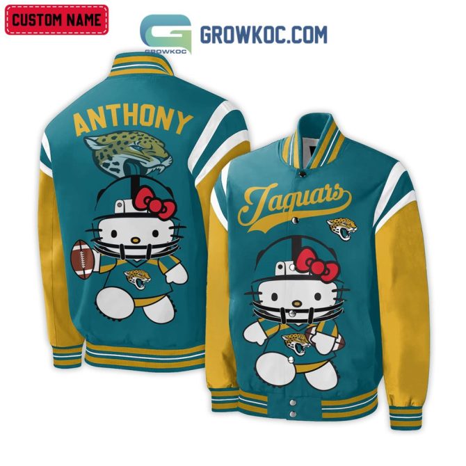 Custom Name Hello Kitty & Jaguars Varsity Jacket - Cute & Sporty Fan Gear