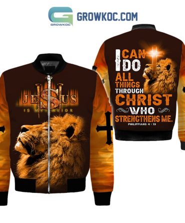 Christian Lion Bomber Jacket - 'Jesus Is My Savior' Inspirational Philippians 4:13 Design