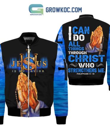 Christian Faith Bomber Jacket - Inspirational 'Jesus Is My Savior' Design With Philippians 4:13 Quote
