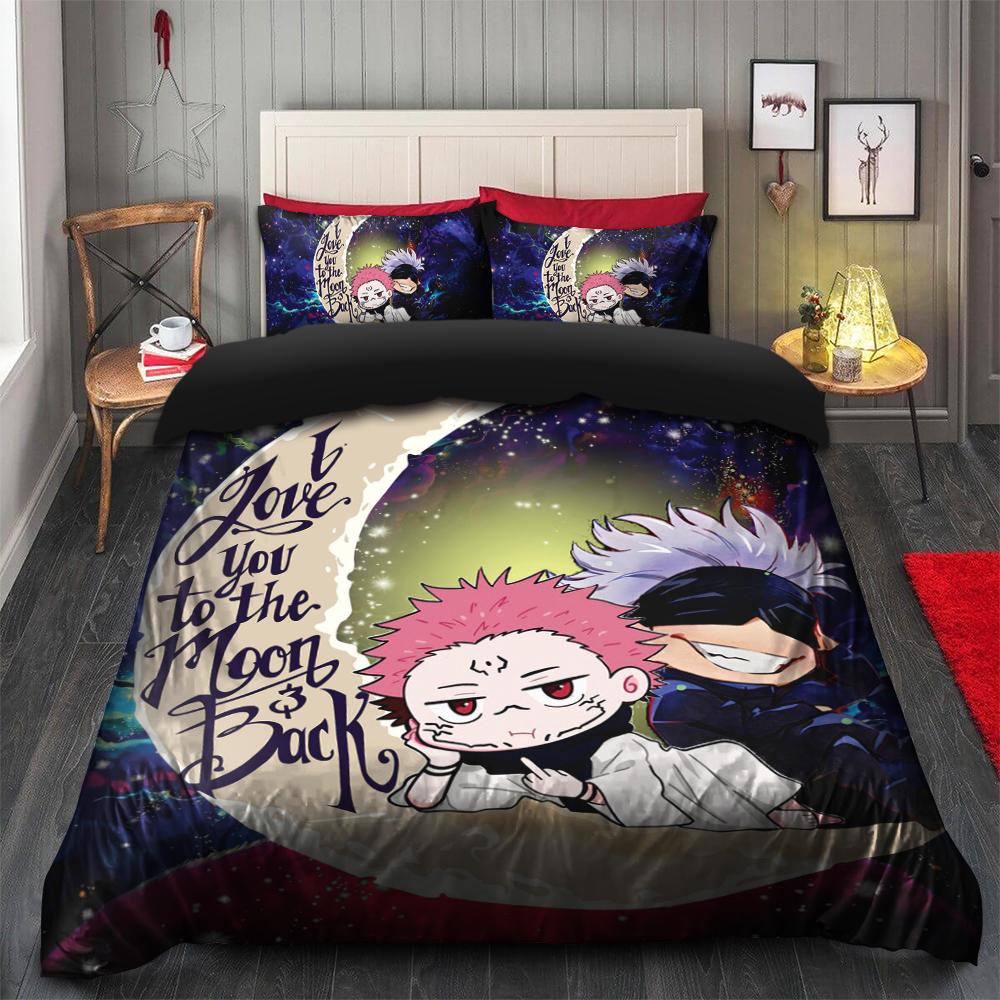 Jujutsu Kaisen Gojo Sakuna Chibi Anime Love You To The Moon Galaxy Bedding Set Duvet Cover And 2 Pillowcases - Image 2