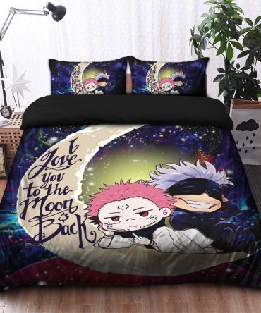 Jujutsu Kaisen Gojo Sakuna Chibi Anime Love You To The Moon Galaxy Bedding Set Duvet Cover And 2 Pillowcases