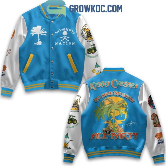 Limited Edition No Shoes Nation Varsity Jacket – Vibrant Blue, Iconic Design, Perfect For Kenny Chesney Fans!