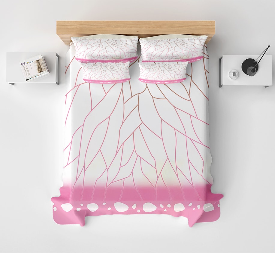 Kochou Shinobu Insect Pillar Butterfly Pink Pattern Demon Slayer Kimetsu No Yaiba Bedding Set Duvet Cover And 2 Pillowcases - Image 3