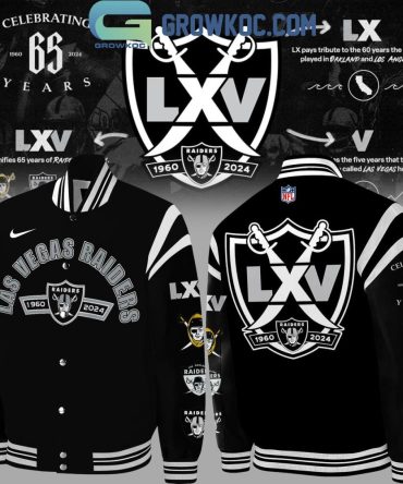 Celebrate 65 Years: Las Vegas Raiders Lxv Commemorative Varsity Jacket 1960-2024