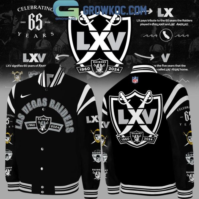 Celebrate 65 Years: Las Vegas Raiders Lxv Commemorative Varsity Jacket 1960-2024