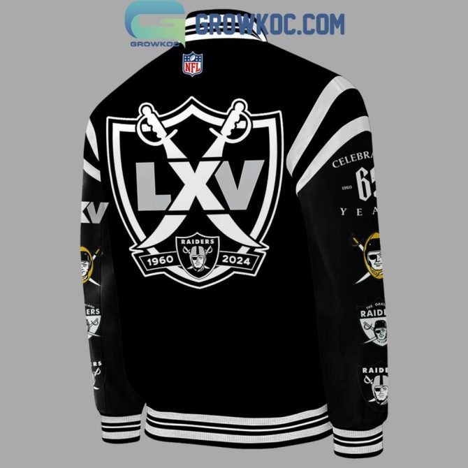 Celebrate 65 Years: Las Vegas Raiders Lxv Commemorative Varsity Jacket 1960-2024 - Image 3