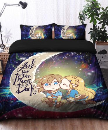 Legend Of Zelda Couple Chibi Couple Love You To The Moon Galaxy Bedding Set Duvet Cover And 2 Pillowcases