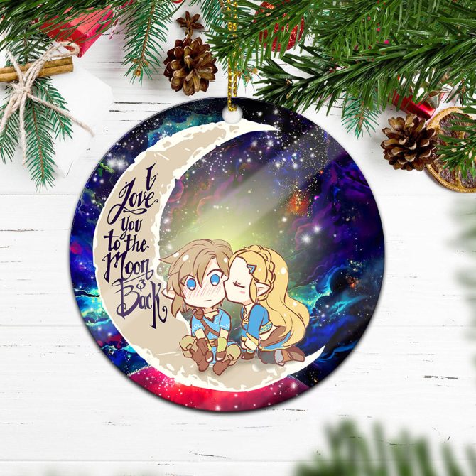 Legend Of Zelda Couple Chibi Couple Love You To The Moon Galaxy Ceramic Circle Ornament Perfect Gift For Christmas Holiday - Image 2