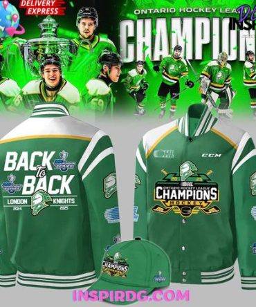 London Knights Ohl Back-To-Back Champions 2024 – 2025 Green Baseball Jacket Limited Edition