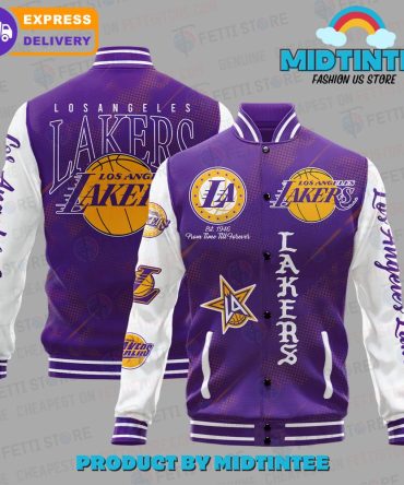 Los Angeles Lakers Varsity Jacket - Stylish Purple & White, Fast Delivery!