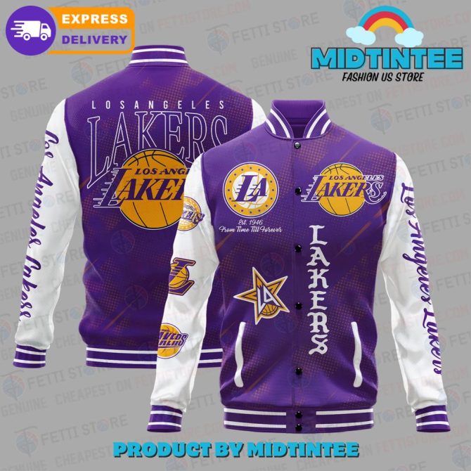 Los Angeles Lakers Varsity Jacket - Stylish Purple & White, Fast Delivery!
