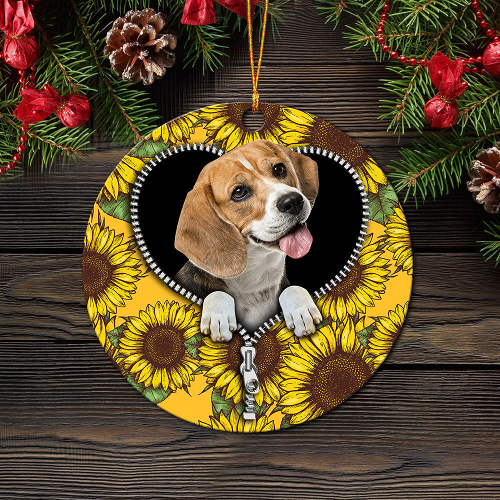 Lovely Sunflower Zipper Ceramic Circle Ornament Perfect Gift For Christmas Holiday - Image 2