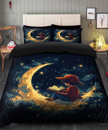 Luffy One Peace Reading On A Crescent Moon Bedding Set Duvet Cover And 2 Pillowcases