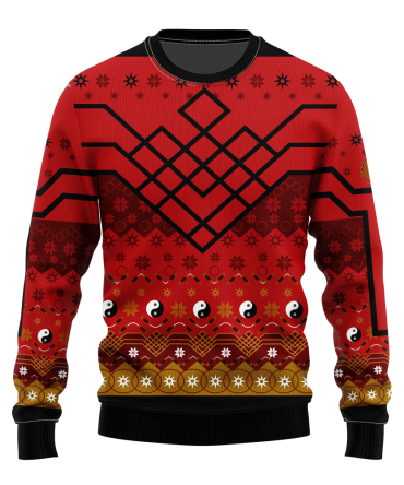 Cozy Red Geometric Sweater - Unique Holiday Design With Yin Yang Pattern