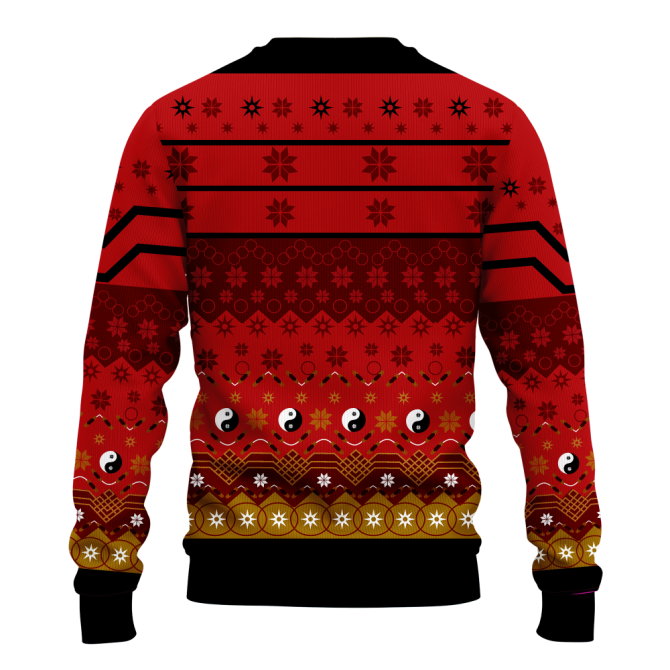 Cozy Red Geometric Sweater - Unique Holiday Design With Yin Yang Pattern - Image 2