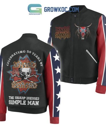 Celebrate 50 Years With Lynyrd Skynyrd Bomber Jacket - Patriotic Star Sleeve Design
