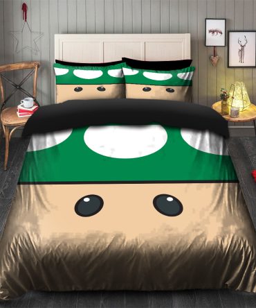 Mario Mushroom Green Bedding Set Duvet Cover And 2 Pillowcases