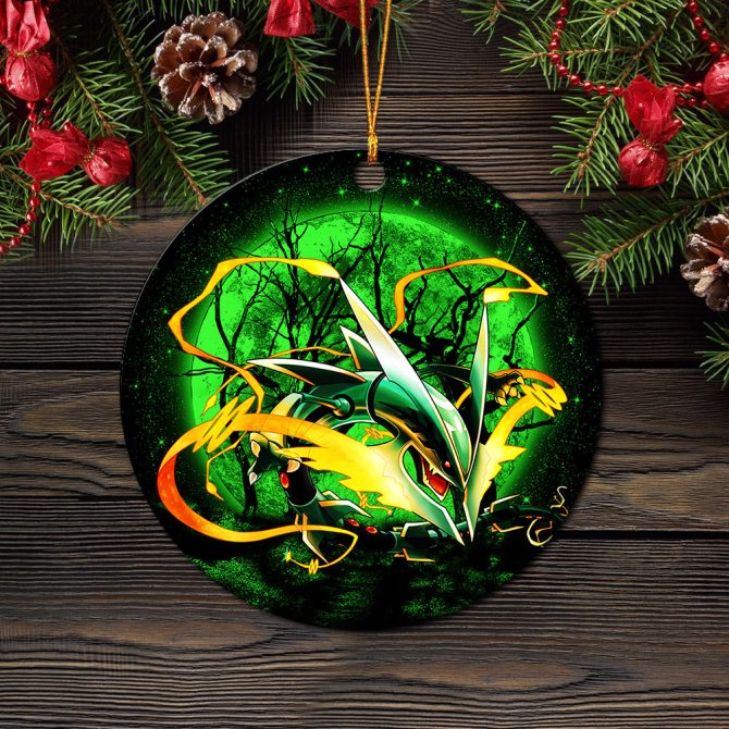 Mega X Rayquaza Moonlight Ceramic Circle Ornament Perfect Gift For Christmas Holiday - Image 2