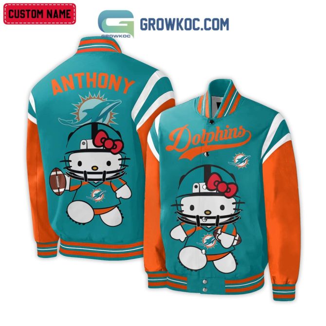 Custom Miami Dolphins Hello Kitty Varsity Jacket – Personalized Fan Gift