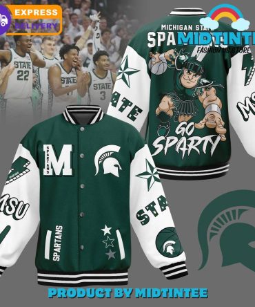 Michigan State Spartans Varsity Jacket - Stylish Green & White Fan Apparel , Fast Delivery