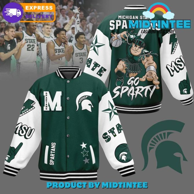 Michigan State Spartans Varsity Jacket - Stylish Green & White Fan Apparel , Fast Delivery