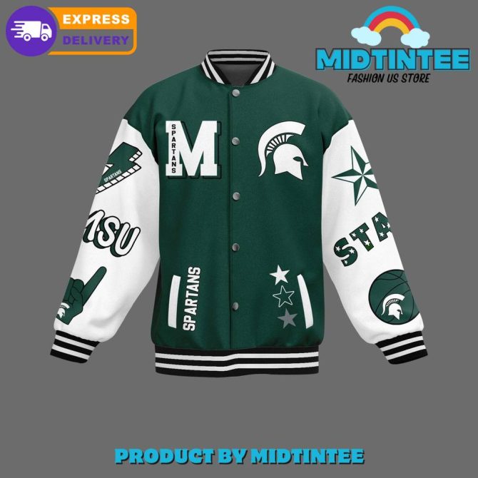 Michigan State Spartans Varsity Jacket - Stylish Green & White Fan Apparel , Fast Delivery - Image 2