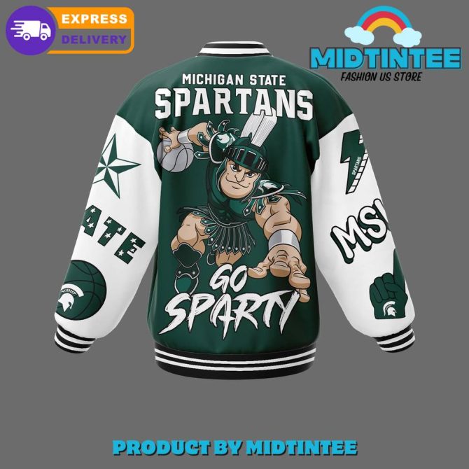 Michigan State Spartans Varsity Jacket - Stylish Green & White Fan Apparel , Fast Delivery - Image 3