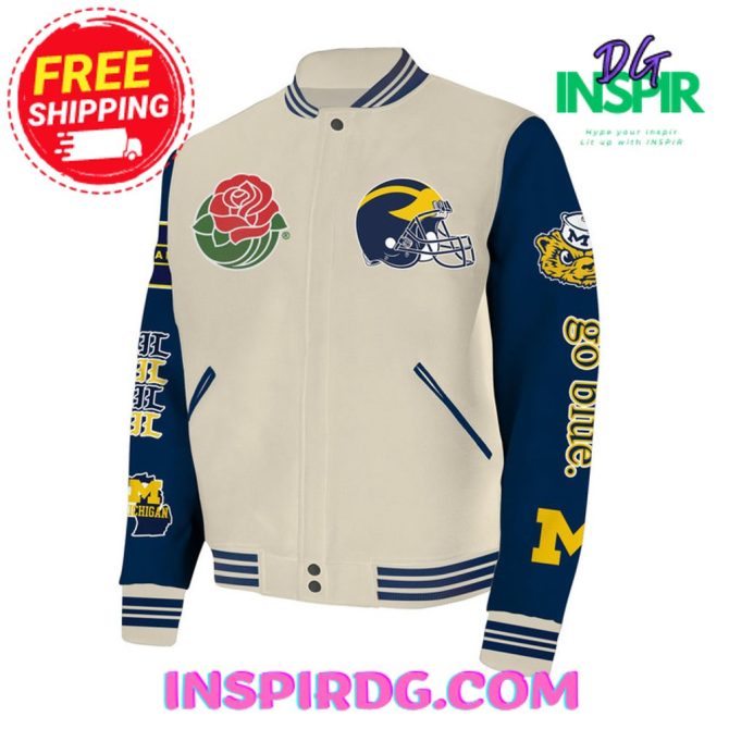 Michigan Wolverines Go Blue Rose Bowl Game Baseball Jacket - Image 2