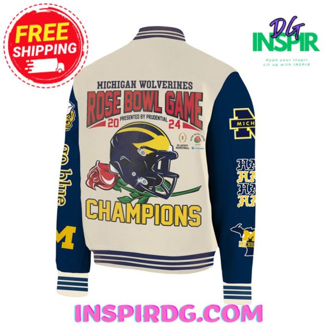 Michigan Wolverines Go Blue Rose Bowl Game Baseball Jacket - Image 3