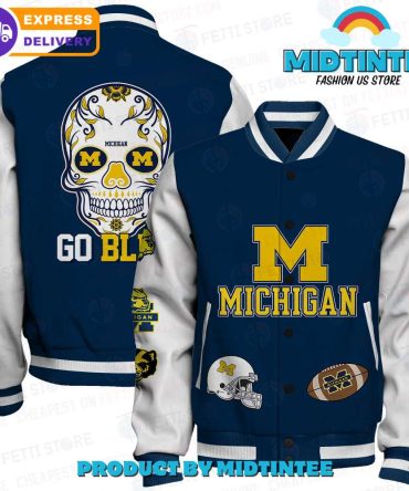 Michigan Varsity Jacket - Go Blue Skull Design, Fast Delivery, Unisex Sizes Available
