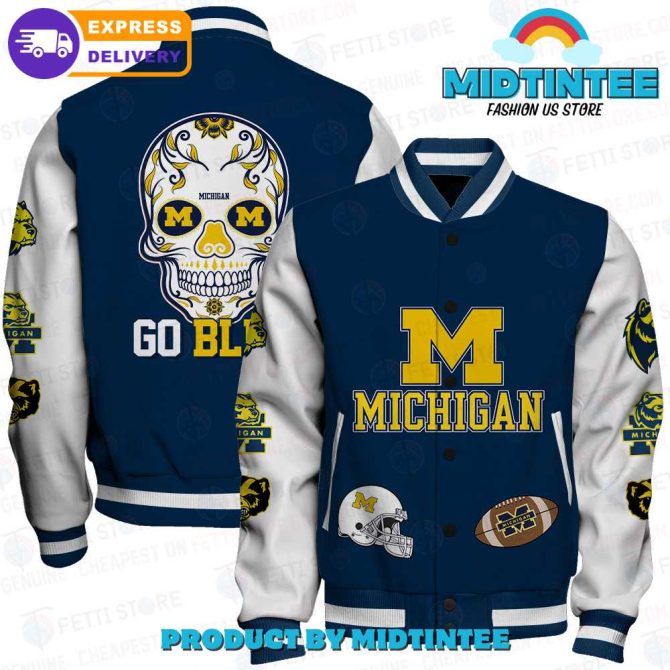 Michigan Varsity Jacket - Go Blue Skull Design, Fast Delivery, Unisex Sizes Available