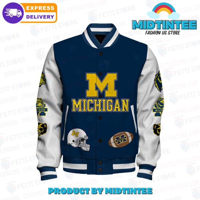 Michigan Varsity Jacket - Go Blue Skull Design, Fast Delivery, Unisex Sizes Available - Image 2