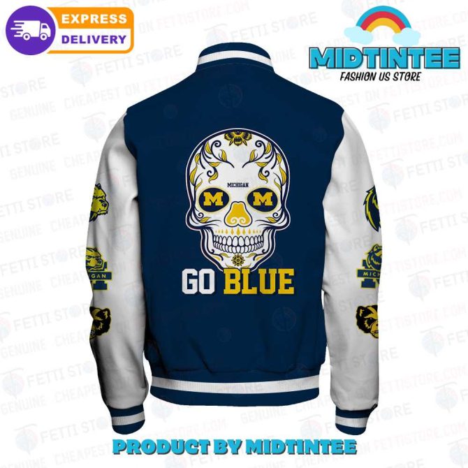Michigan Varsity Jacket - Go Blue Skull Design, Fast Delivery, Unisex Sizes Available - Image 3